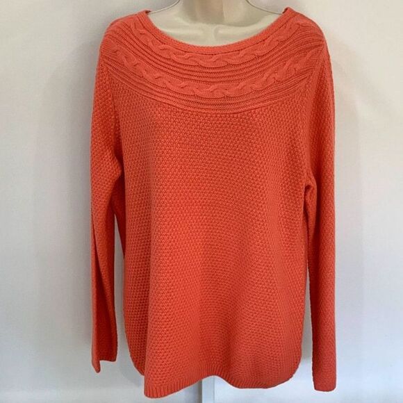NWT! Lightweight Cable Knit Boatneck Sweater By Croft & Barrow in Coral Size L - Picture 1 of 11